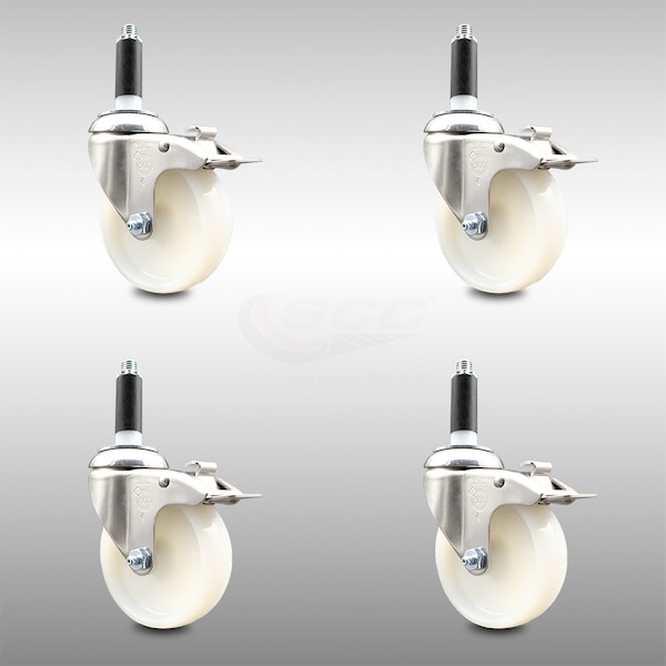 4 Inch 316SS Nylon Wheel Swivel 3/4 Inch Expanding Stem Caster Set Lock Brake